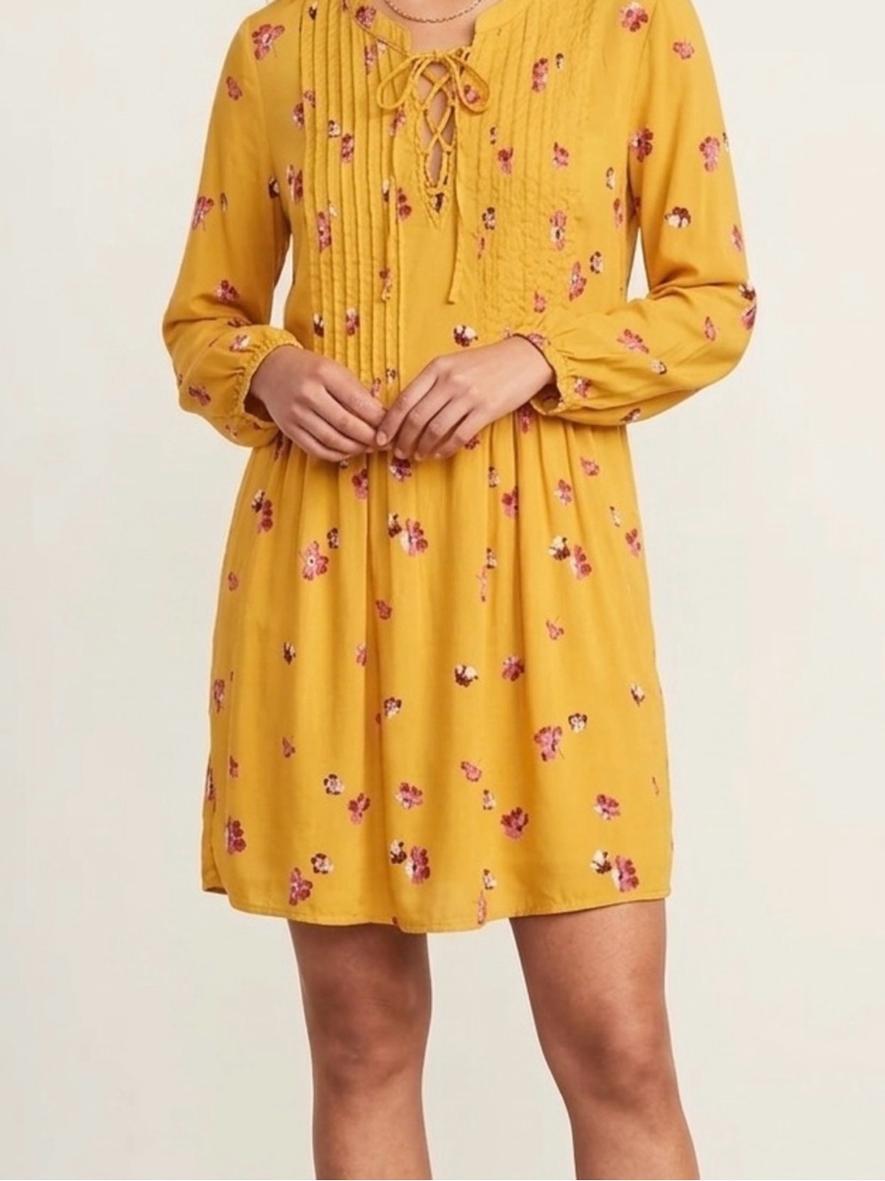 Old Navy Yellow Floral Long-Sleeve Tunic Dress